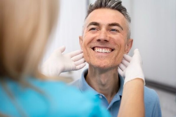 Patient experiencing TMJ disorder jaw pain and toothache